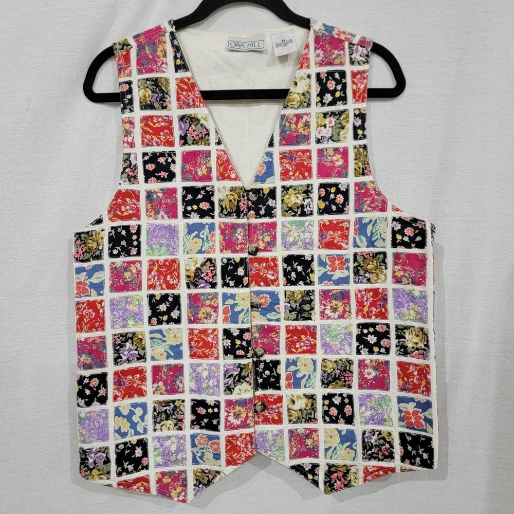 Oak Hill VtgPatchwork Quilt Vest Womens Medium 100% Cotton Cottagecore Grannycor